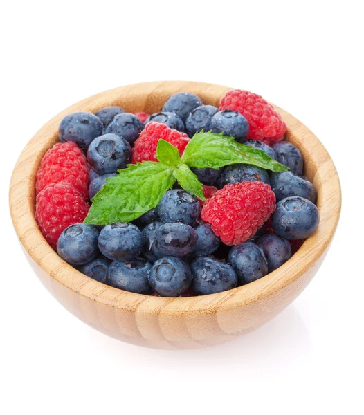 Blueberries and raspberries with mint — Stock Photo, Image