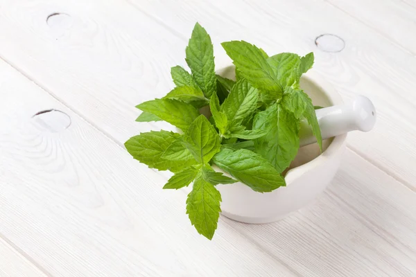Fresh mint in mortar — Stock Photo, Image