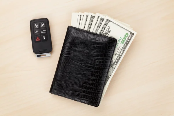 Money cash wallet and car key — Stock Photo, Image