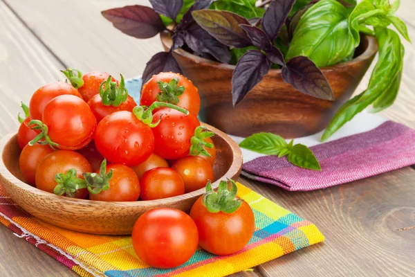 Свежие фермеры помидоры и базилик — стоковое фото