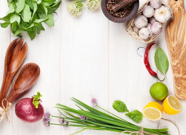 Herbs and spices on wooden table - Stock Image - Everypixel