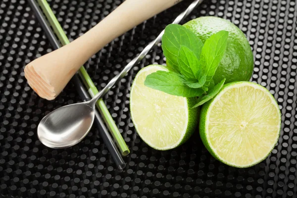 Mojito cocktail ingredients and utensils — Stockfoto