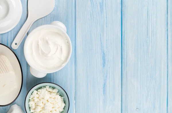 Sour cream, milk, cheese and yogurt — Stock Photo, Image