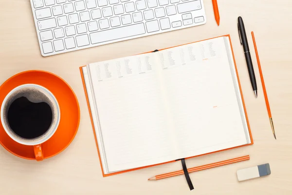 Office desk table with computer, supplies — Stock Photo, Image