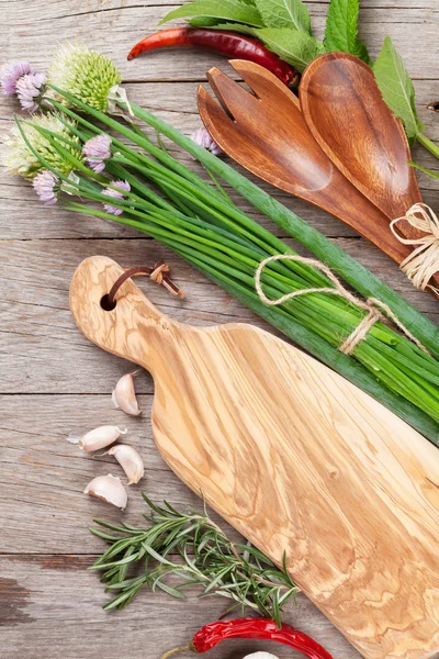 Fresh herbs and spices on garden table — Stock Photo, Image