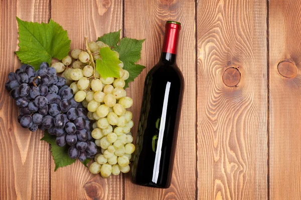 Fles wijn en tros druiven — Stockfoto