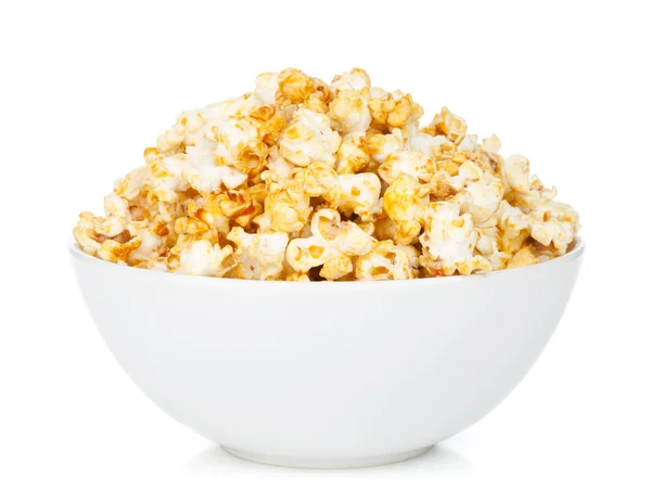 Bowl with popcorn on white background — Stock Photo, Image