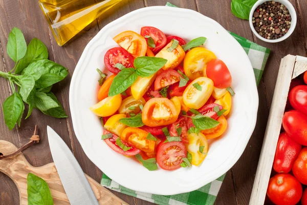 Tomates frescos coloridos y ensalada — Foto de Stock