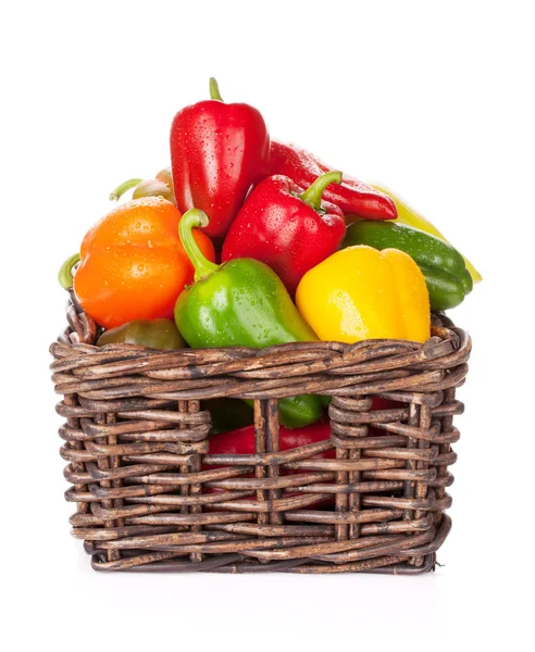 Fresh colorful bell peppers in box Royalty Free Stock Photos