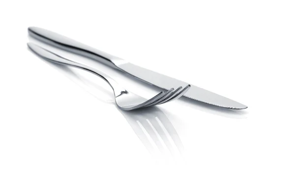 Zilverwerk of bestek set met mes en vork — Stockfoto