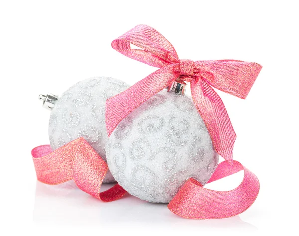 Christmas baubles and red ribbon — Stock Photo, Image