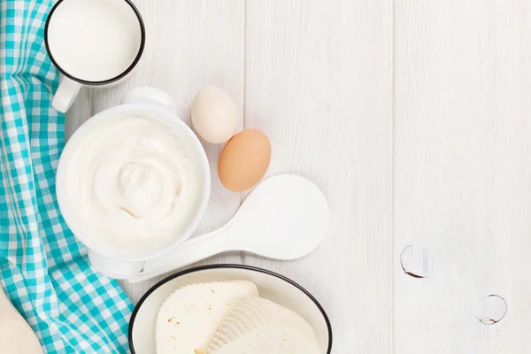 Sour cream, milk and cheese — Stock Photo, Image