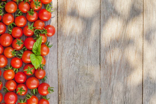 Tomates cereja maduros e manjericão — Fotografia de Stock