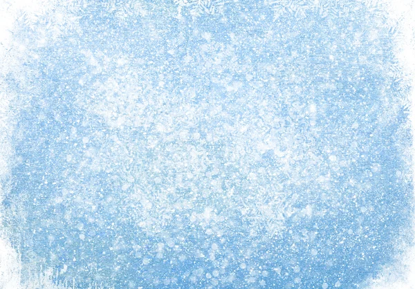 Blå trä textur med snö — Stockfoto