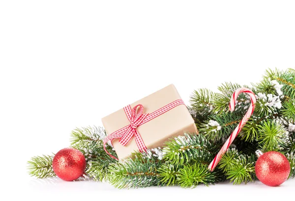 Χριστουγεννιάτικο δέντρο υποκατάστημα με κιβώτιο δώρων — Φωτογραφία Αρχείου