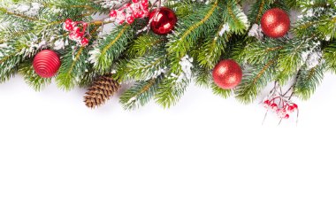 Kar ve baubles ile Noel ağacı dalı