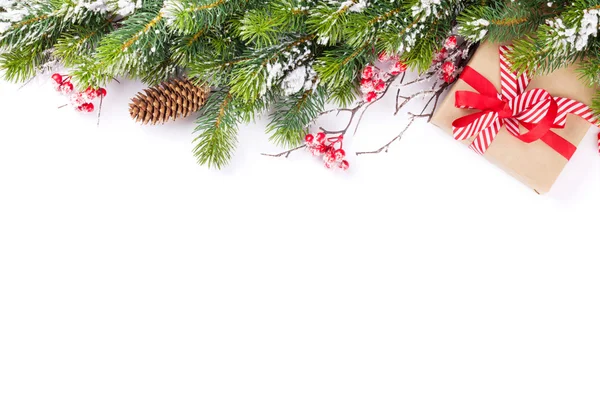 Rama de árbol de Navidad con caja de regalo —  Fotos de Stock