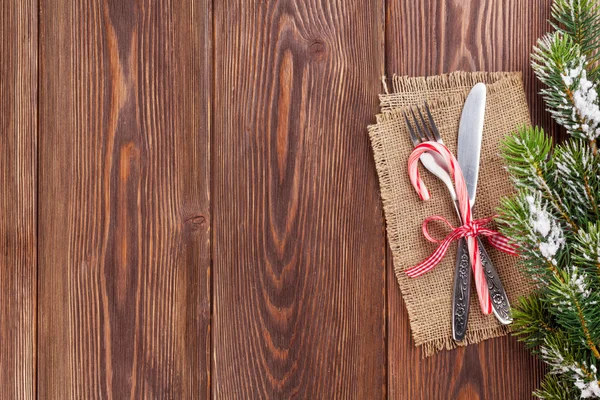 Weihnachten Holz Hintergrund mit Besteck — Stockfoto