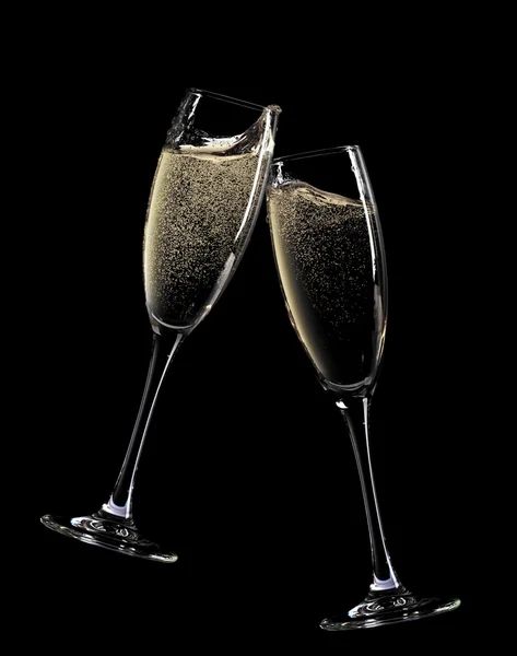 Okrzyki! dwa kieliszki do szampana — Zdjęcie stockowe
