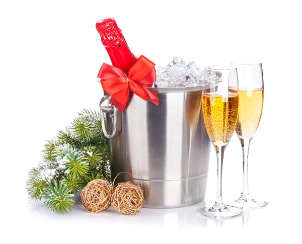 Julgran champagne och snö fir — Stockfoto