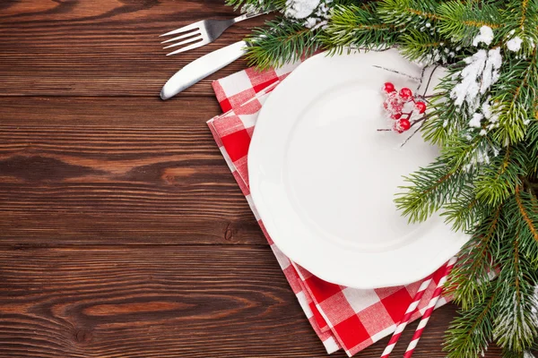 Christmas table setting with fir tree — Stock Photo, Image