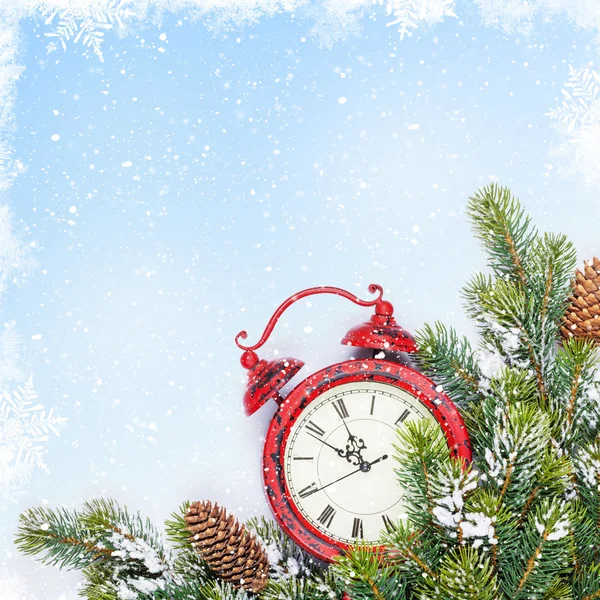 Alarm clock and pine tree branch — Stock Photo, Image