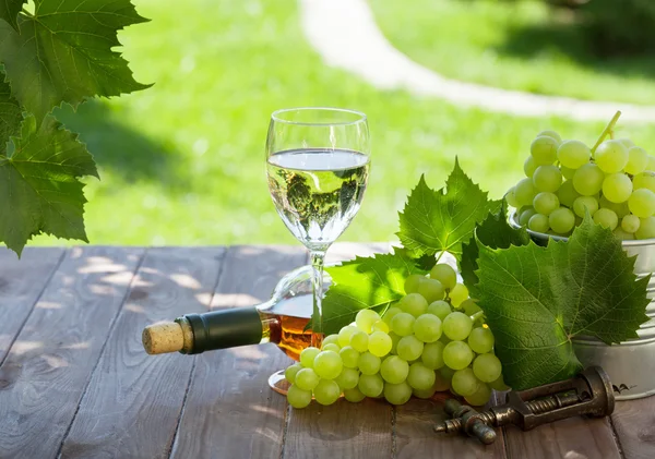 Garrafa de vinho branco e vidro — Fotografia de Stock