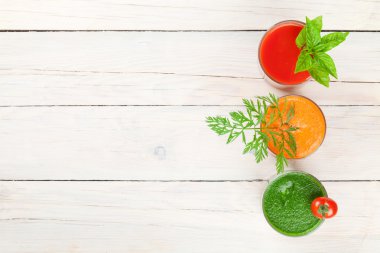 Fresh vegetable smoothie. Tomato, cucumber, carrot clipart