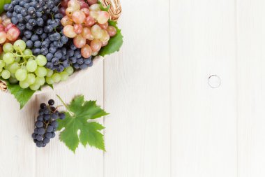 Bunches of red, purple and white grapes