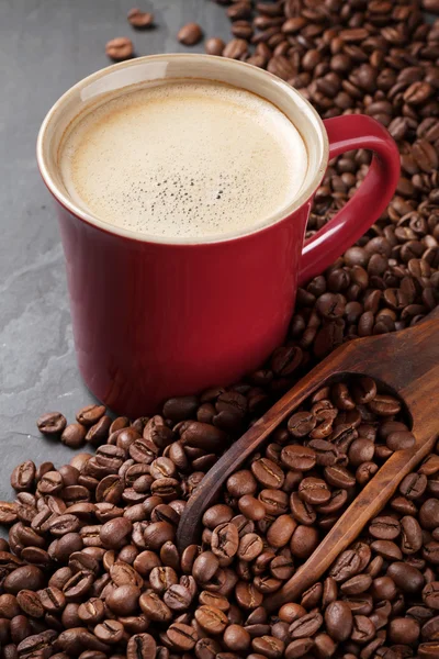 Kahve fincanı ve fasulye — Stok fotoğraf