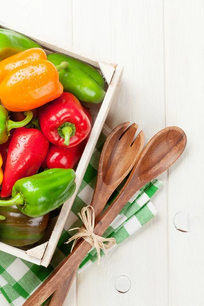 Fresh colorful bell peppers box — Stock Photo, Image