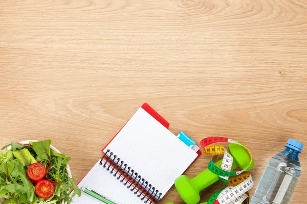 Gesunde Ernährung, Hanteln, Maßband — Stockfoto