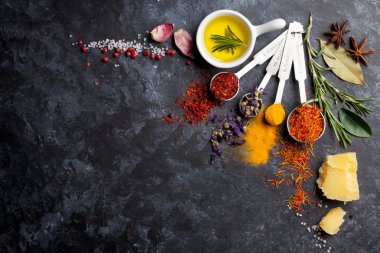 Otlar ve baharatlar kaşık içinde