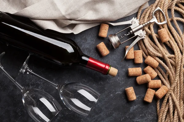 Wine, glasses and corkscrew — Stock Photo, Image