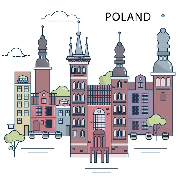 La ilustración del casco antiguo en Polonia — Vector de stock