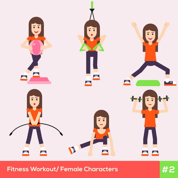 Altı fitness kadın karakter 1 kümesini