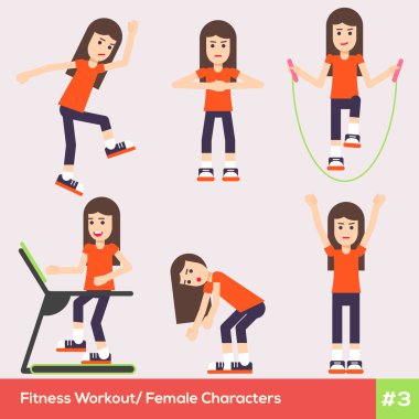 Altı fitness kadın karakter 1 kümesini