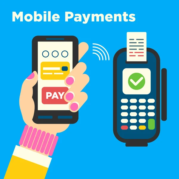 Η έννοια για ανέπαφες πληρωμές μέσω κινητών επικοινωνιών — Διανυσματικό Αρχείο