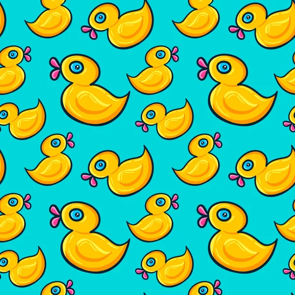 Varrat nélküli mintát sárga gumi kacsa, úszás. — Stock Vector