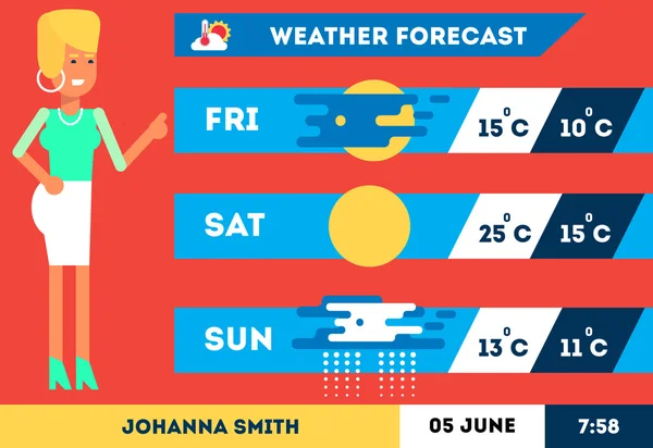 TV väder kvinna reporter — Stock vektor