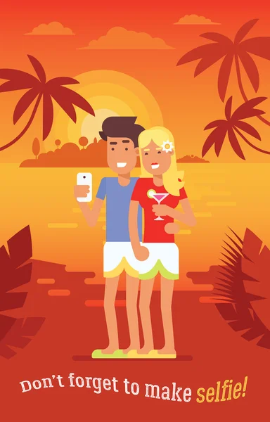 Пара відпустку selfie — стоковий вектор