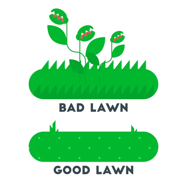 Το κακό και το καλό πράσινο γρασίδι γκαζόν έννοια — Διανυσματικό Αρχείο