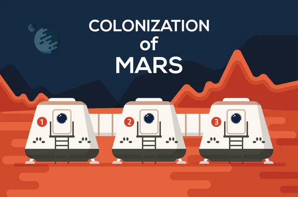 Mars-Colonizations illusztráció a futurisztikus házak — Stock Vector
