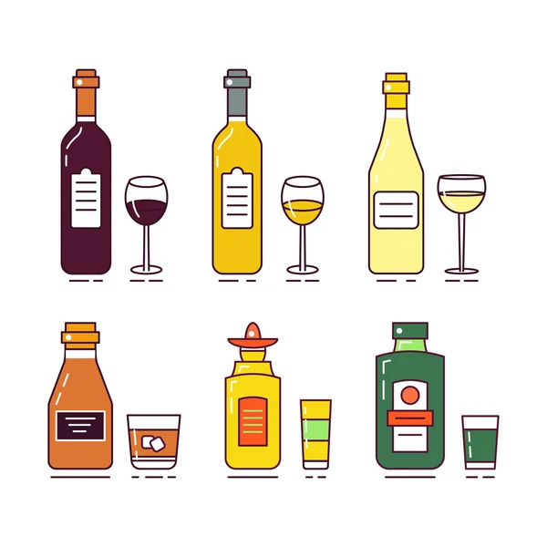 Ilustración plana vectorial con juego de bebidas alcohólicas — Vector de stock