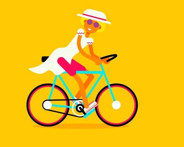 Girl on bike vector — Stock Vector