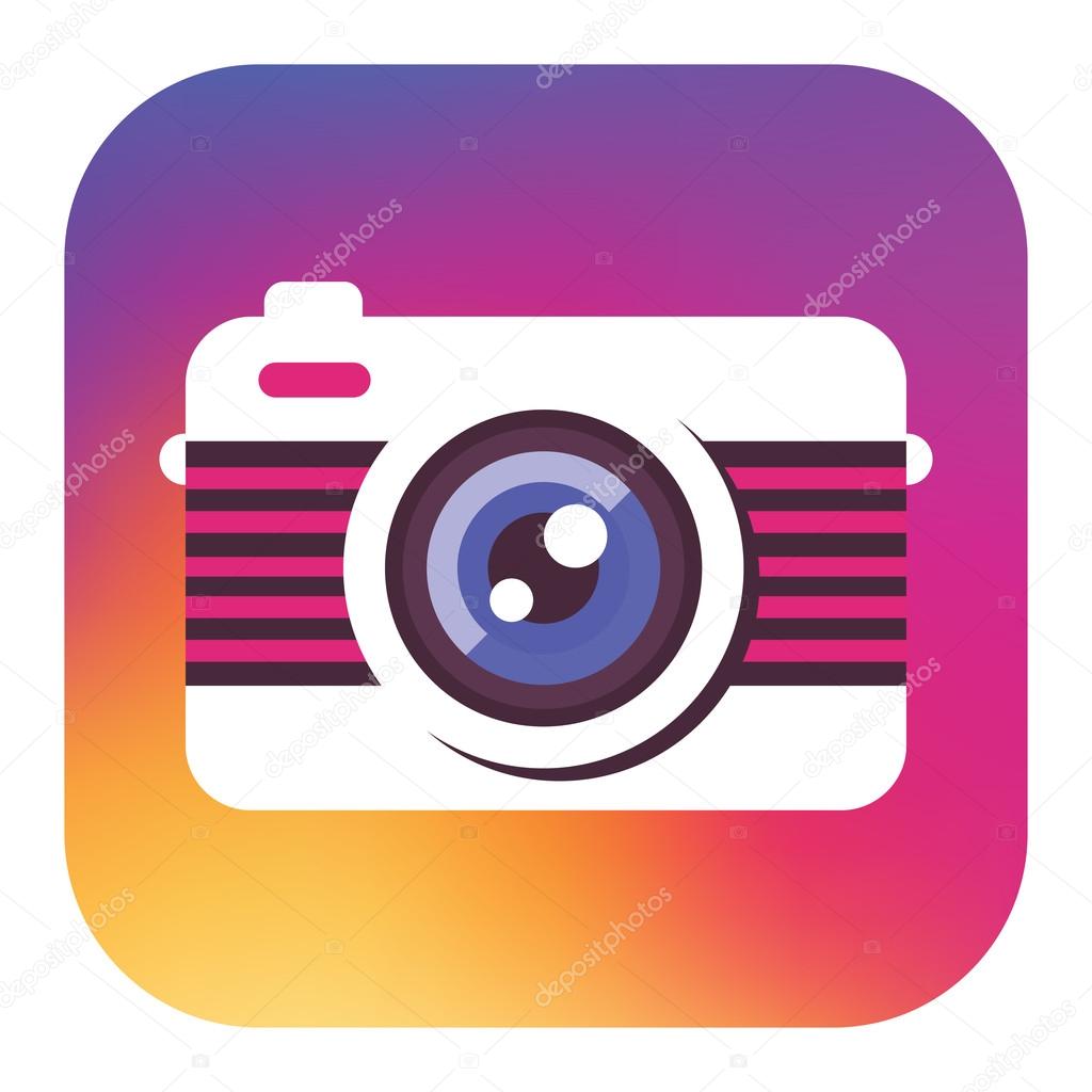 Vintage camera painted colors of the rainbow. Blur logo. Icon concept.
