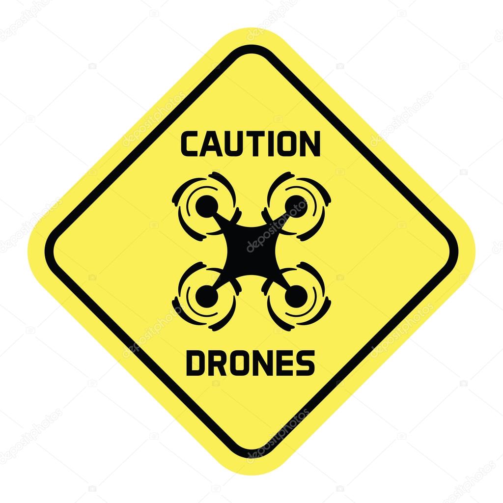 Flying drone caution template. Vector icons for video, mobile apps, Web sites and print projects. No drones zone, area