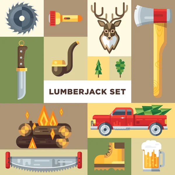 The lumberjack icon set — Stock Vector