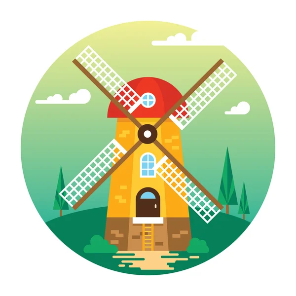 Country-Mill-Flat — Stock Vector