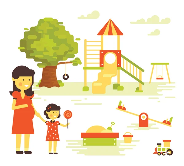 Οικογένεια-παιδιά-παιδική χαρά — Διανυσματικό Αρχείο